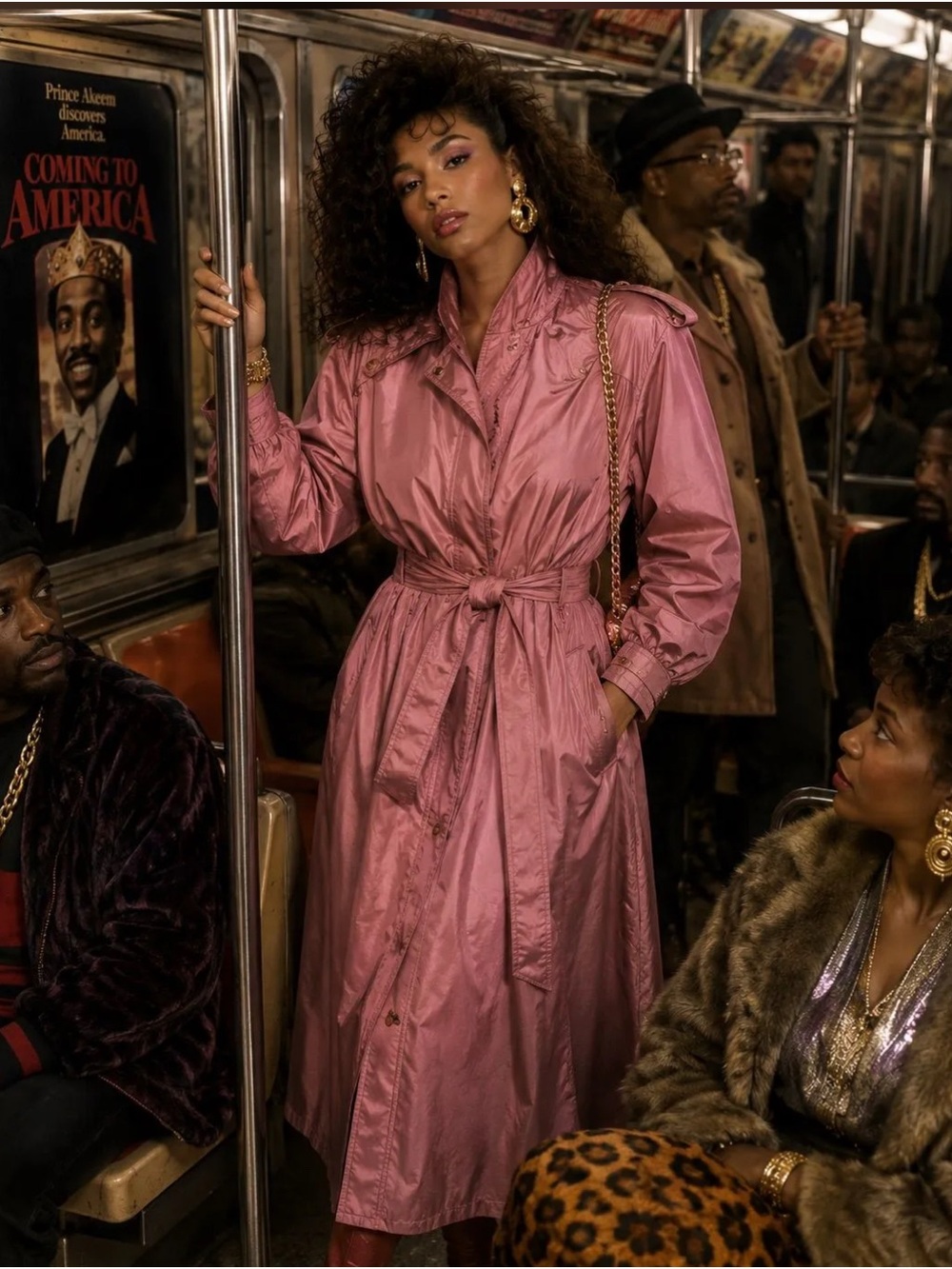 Vintage Women's Satin Trench Rain Coat - Dusty Metallic Pink